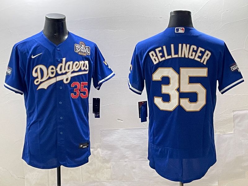 Men Los Angeles Dodgers #35 Bellinger Blue Gold Elite 2025 Nike MLB Jersey style 7